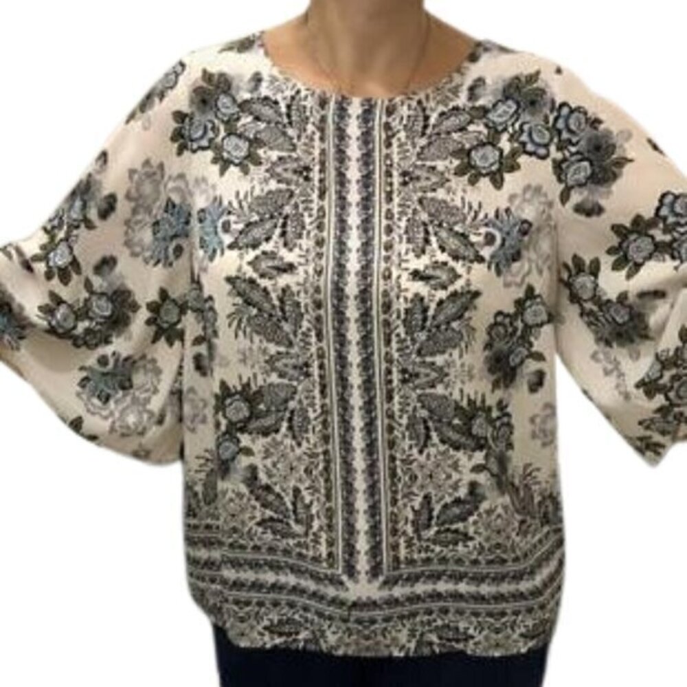 [Roz & Ali] Blue Floral Scoop Neck Batwing Blouse - Size 1X